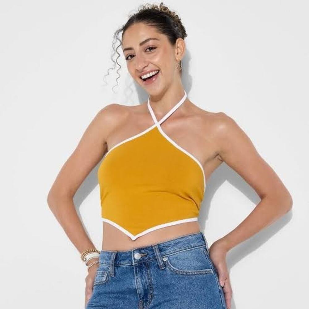 Wild Fable Women's Game Day Football Charm Halter Top Yellow Size XL